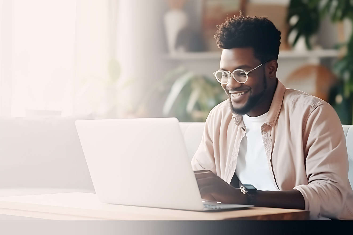 Black man with a laptop having online therapy in Washington and Oregon